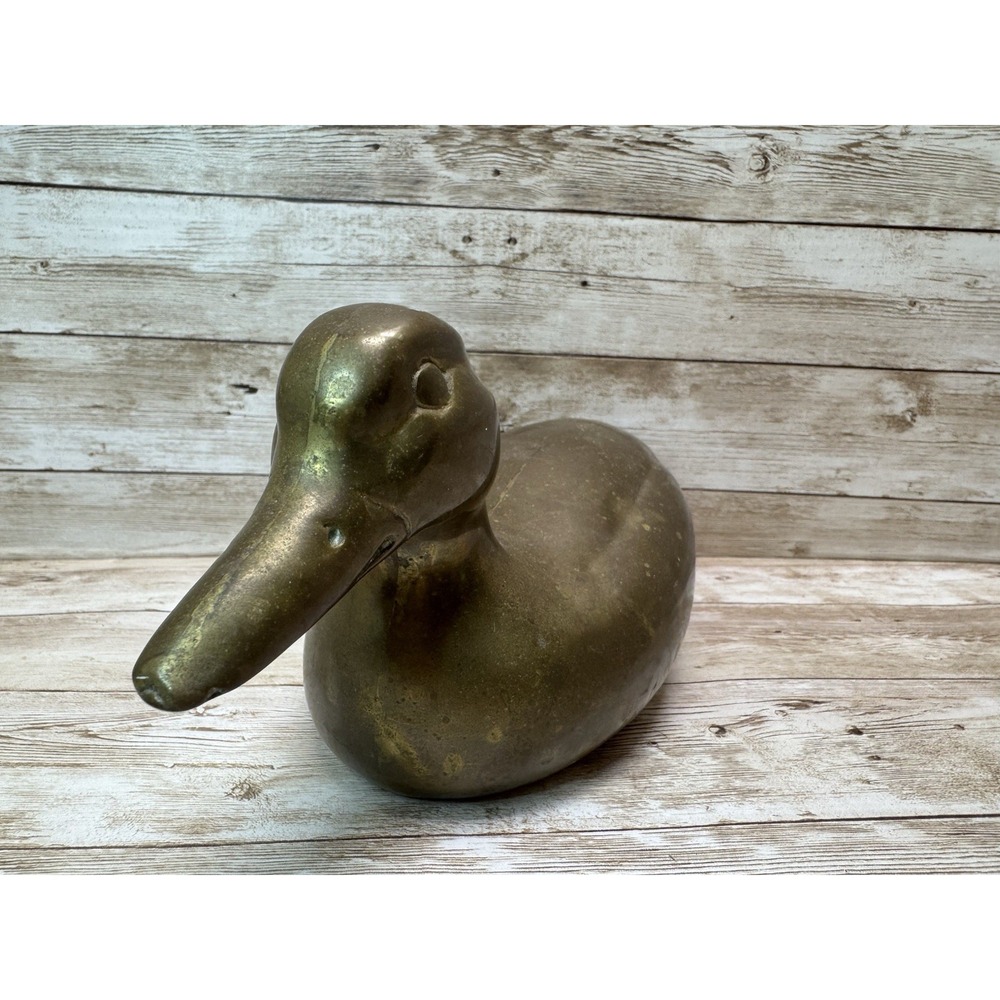 Vintage Solid Brass Duck Figure 10.5" L Cabin Decor Patina Decoy